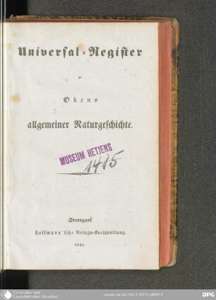 8: Universal-Register zu Okens allgemeiner Naturgeschichte
