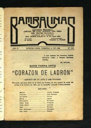 Corazón de ladrón : sainete en un acto y dos cuadros