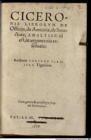 Ciceronis librorum de Officiis, de Amicitia, de Senectute Analysis