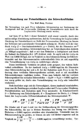 Bemerkung zur Potentialtheorie des Schwerkraftfeldes