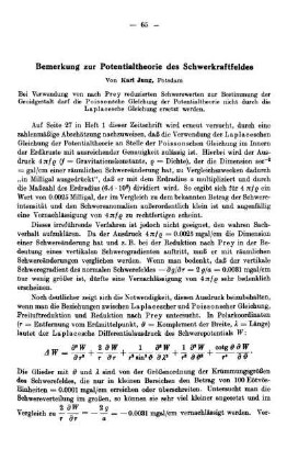 Bemerkung zur Potentialtheorie des Schwerkraftfeldes