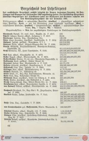 Verzeichnis des Lehrkörpers