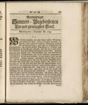 Ein und zwanzigstes Stuck... 1. Novembr. An. 1739