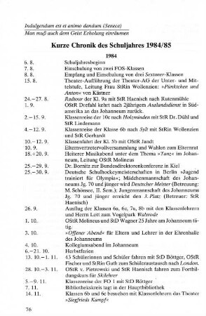 Kurze Chronik des Schuljahres 1984/85