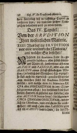 Das IV. Capitel: Von der Erudition Ihrer wesentlichen Materie.