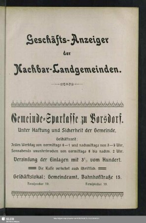 Anzeigen : Geschäftsanzeiger der Nachbar-Landgemeinden
