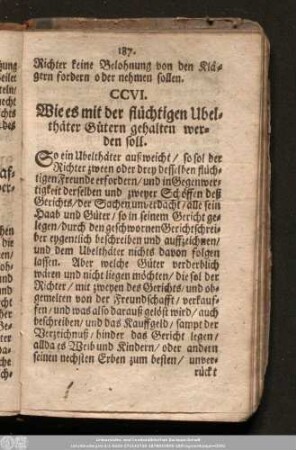CCVI. Wie es mit der flüchtigen Ubelthäter Gütern gehalten werden soll.