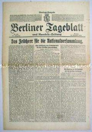 "Berliner Tageblatt" zur Befürwortung der Wahl einer Nationalversammlung durch Hindenburg