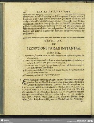 Caput XX. De Exceptione Primae Instantiae