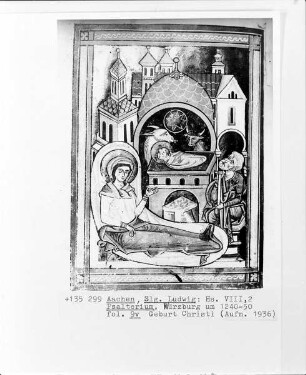 Psalter mit Cantica und Officium parvum — Bilderzyklus mit Szenen aus der Jugendgeschichte Christi, und Propheten, Folio 7recto-10verso — Geburt Christi, Folio 8verso