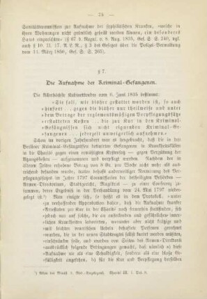 § 7. Die Aufnahme der Kriminal-Gefangenen