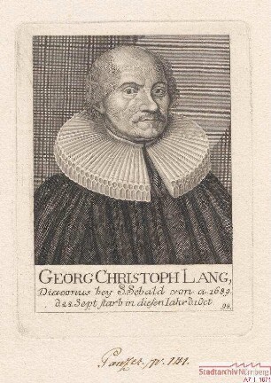 Georg Christoph Lang, Diakon bei St. Sebald; gest. 1. Oktober 1689