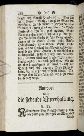 Antwort auf die siebende Unterhaltung.