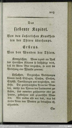 Das siebente Kapitel. Von den äußerlichen Krankheiten der Thiere überhaupt