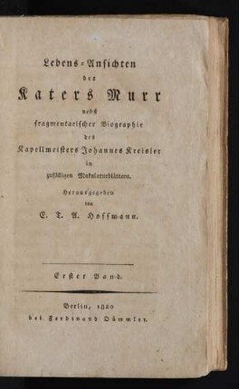 Bd. 1: Lebens-Ansichten des Katers Murr