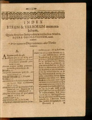 Index Rerum & Verborum memorabilium