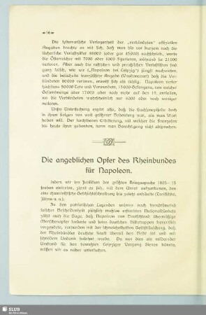Die angeblichen Opfer des Rheinbundes für Napoleon