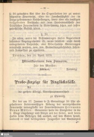 Probe-Anzeige für Unglücksfälle