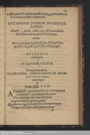Epicedia conscripta a Iureconsultis. Exequiae funebres