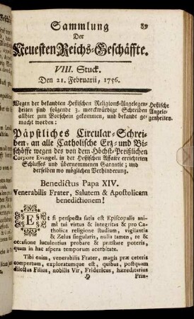 VIII. Stuck. Den 21. Februarii, 1756.
