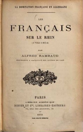 Les Français sur le Rhin : 1792 - 1804