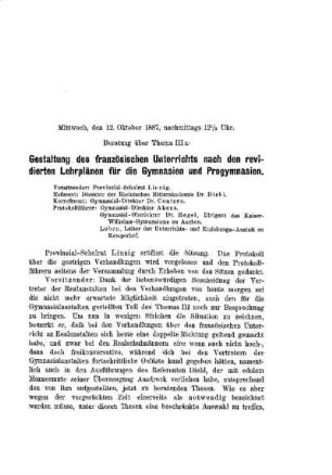 Gestaltung des französischen Unterrichtes nach den revidierten Lehrplänen für die Gymnasien und Progymnasien : [Protokolle über die Verhandlungen]