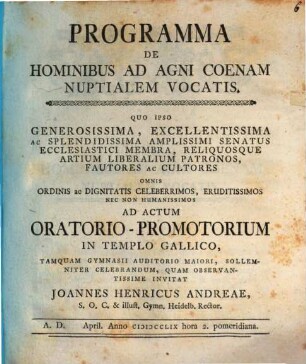 Programma de hominibus ad agni coenam nuptialem vocatis
