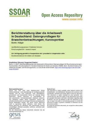 Berichterstattung über die Arbeitswelt in Deutschland: Datengrundlagen für Branchenbetrachtungen; Kurzexpertise