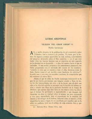 Letras argentinas : "Elegía del gran amor"