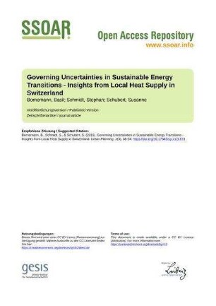 Governing Uncertainties in Sustainable Energy Transitions - Insights from Local Heat Supply in Switzerland