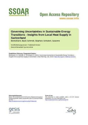Governing Uncertainties in Sustainable Energy Transitions - Insights from Local Heat Supply in Switzerland