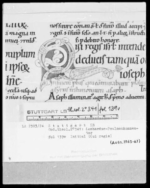 Petrus Lombardus, Psalmenkommentar — Initiale Q (ui regis) mit einem Drachen, Folio 139verso