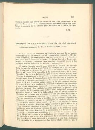 Apertura de la Universidad Mayor de San Marcos - Discurso académico del dr. D. Felipe Barreda y Laos