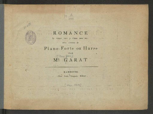 Romance: Je t'aime tant, je t'aime etc. : avec accomp. de piano-forte ou harpe