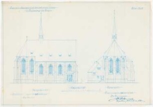 St. Laurentius, Rudersdorf bei Wilnsdorf: Seiten- und Choransicht Variante 1:100