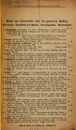 Katalog des Antiquarischen Bücherlagers von Stoll & Bader, vormals R. Bader & Co., Buchhandlung und Antiquariat für in- und ausländische Literatur, Freiburg in Baden, 24. 1878