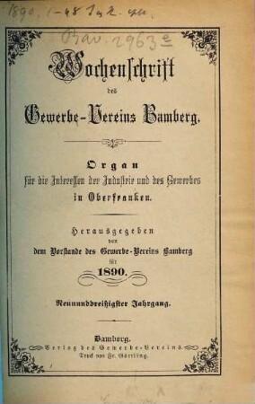 Wochenschrift des Gewerbe-Vereins Bamberg. 39. 1890