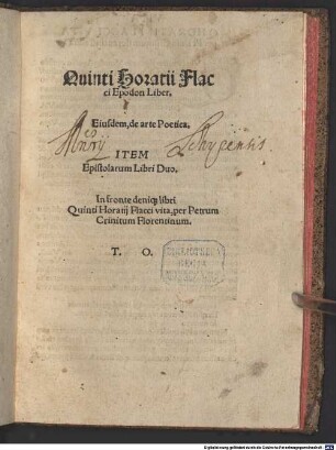 Quinti Horatii Flacci Epodon Liber