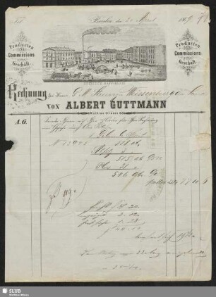 Albert Guttmann, Producten-Commissions-Geschäft, Breslau : Rechnung