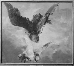 Falke auf eine Taube stoßend / Scheibenbild für einen Schützenverein