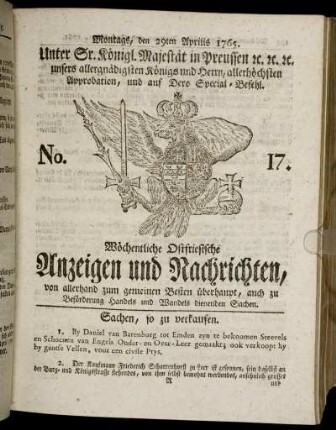 No. 17. Montags, den 29ten Aprilis 1765.