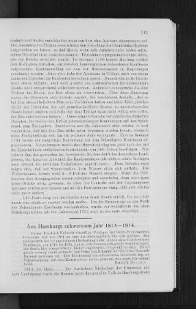 Aus Hamburgs schwerstem Jahr 1813-1814.