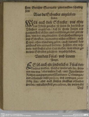 Von dem Fiscal, und seinem Ampt