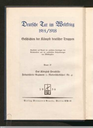 Titelblatt der Reihe - Deutsche Tat im Weltkrieg 1914/1918