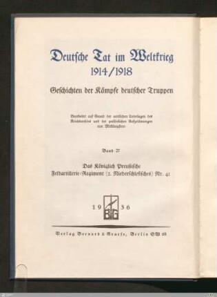 Titelblatt der Reihe - Deutsche Tat im Weltkrieg 1914/1918