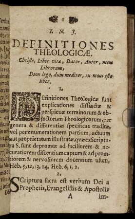 Definitiones Theologicæ. 1. - 102.