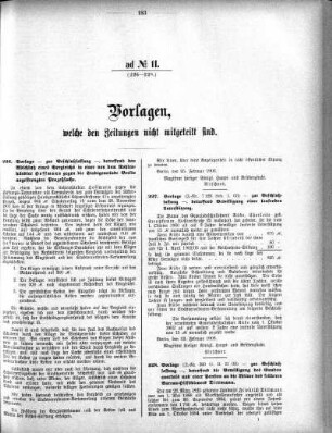 Anlage: ad No.11 (226-228.), Vorlagen, welche den Zeitungen nicht mitgeteilt sind