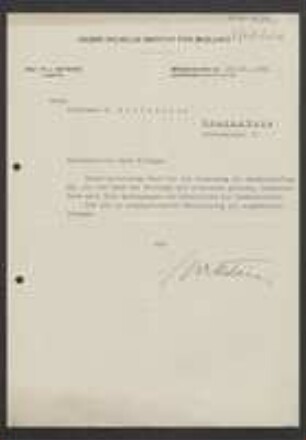 Brief von Fritz von Wettstein an Sebastian Killermann