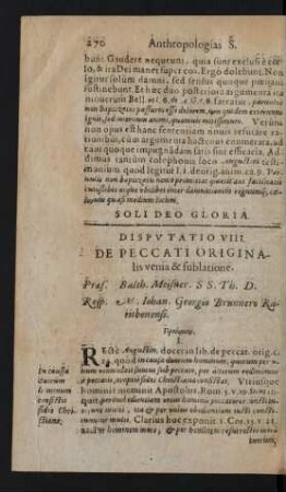 Disputatio VIII. De Peccati Originalis venia & sublatione