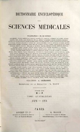 Dictionnaire encyclopédique des sciences médicales, 3,14. Sym - Sys